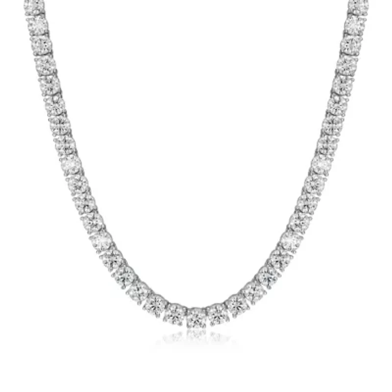 Lab Created Rhodium Plated Sterling Silver Women's Created Moissanite 5MM Tennis Necklace