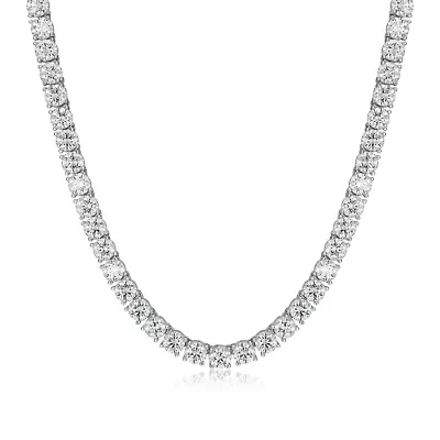Lab Created Rhodium Plated Sterling Silver Women's Created Moissanite 5MM Tennis Necklace