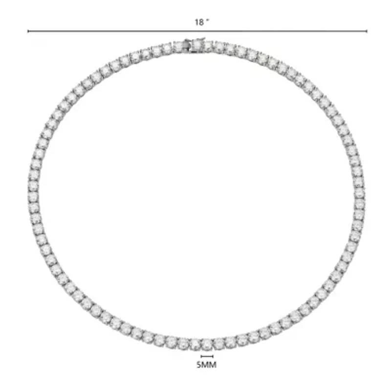 Lab Created Rhodium Plated Sterling Silver Women's Created Moissanite 5MM Tennis Necklace