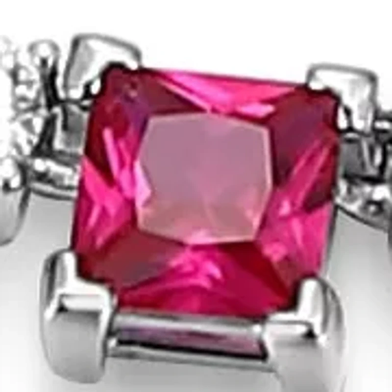 Lab Created Rhodium Plated Sterling Silver Women's Created Ruby and Moissanite Tennis Necklace