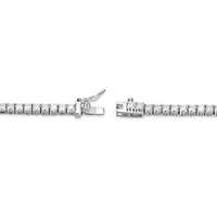 Lab Created Rhodium Plated Sterling Silver Women's Created Ruby and Moissanite Tennis Necklace