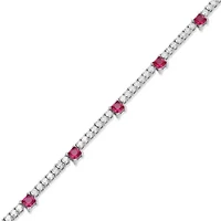 Lab Created Rhodium Plated Sterling Silver Women's Created Ruby and Moissanite Tennis Necklace
