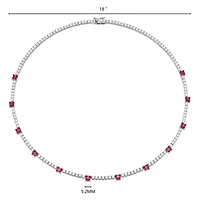 Lab Created Rhodium Plated Sterling Silver Women's Created Ruby and Moissanite Tennis Necklace