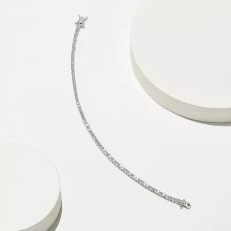 Rhodium Plated Sterling Silver Moissanite Tennis Bracelet