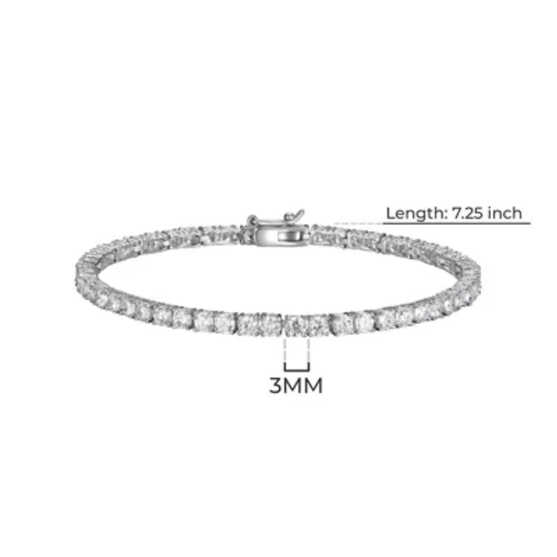 Rhodium Plated Sterling Silver Moissanite Tennis Bracelet
