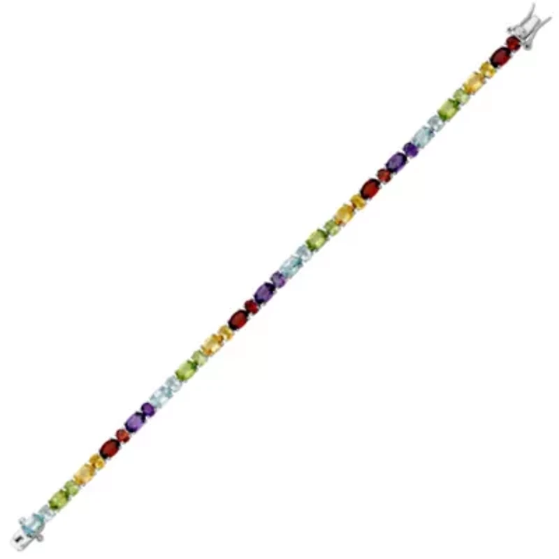 Genuine Multi-Gemstone Bracelet in Rhodium Plated Sterling Silver