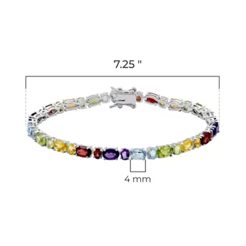 Genuine Multi-Gemstone Bracelet in Rhodium Plated Sterling Silver