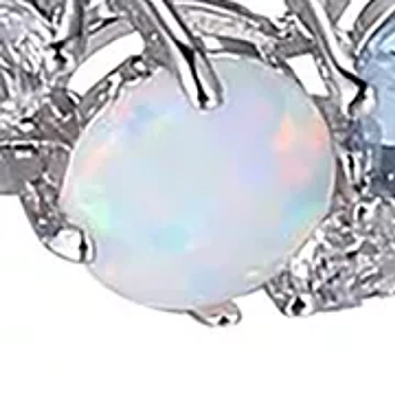 Created Spinel, Opal and White Sapphire Cluster Tennis Bracelet in Rhodium Plated Sterling Silver