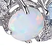 Created Spinel, Opal and White Sapphire Cluster Tennis Bracelet in Rhodium Plated Sterling Silver