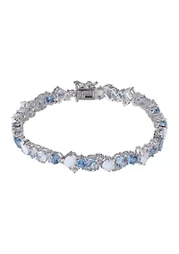 Created Spinel, Opal and White Sapphire Cluster Tennis Bracelet in Rhodium Plated Sterling Silver