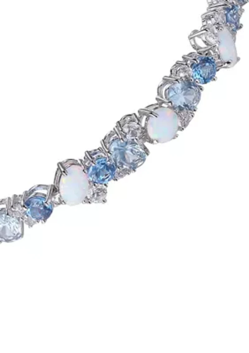 Created Spinel, Opal and White Sapphire Cluster Tennis Bracelet in Rhodium Plated Sterling Silver