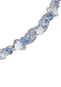 Created Spinel, Opal and White Sapphire Cluster Tennis Bracelet in Rhodium Plated Sterling Silver