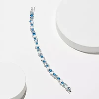 Created Spinel, Opal and White Sapphire Cluster Tennis Bracelet in Rhodium Plated Sterling Silver