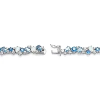 Created Spinel, Opal and White Sapphire Cluster Tennis Bracelet in Rhodium Plated Sterling Silver