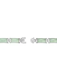 Rhodium Plated Sterling Silver Jade "Good Fortune" Link Bar Bracelet 7.5"