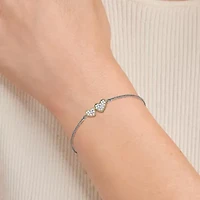 Lab Created 0.25CT TW Diamond Double Heart Bolo Bracelet In Rhodium Plated Sterling Silver