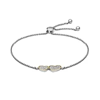 Lab Created 0.25CT TW Diamond Double Heart Bolo Bracelet In Rhodium Plated Sterling Silver
