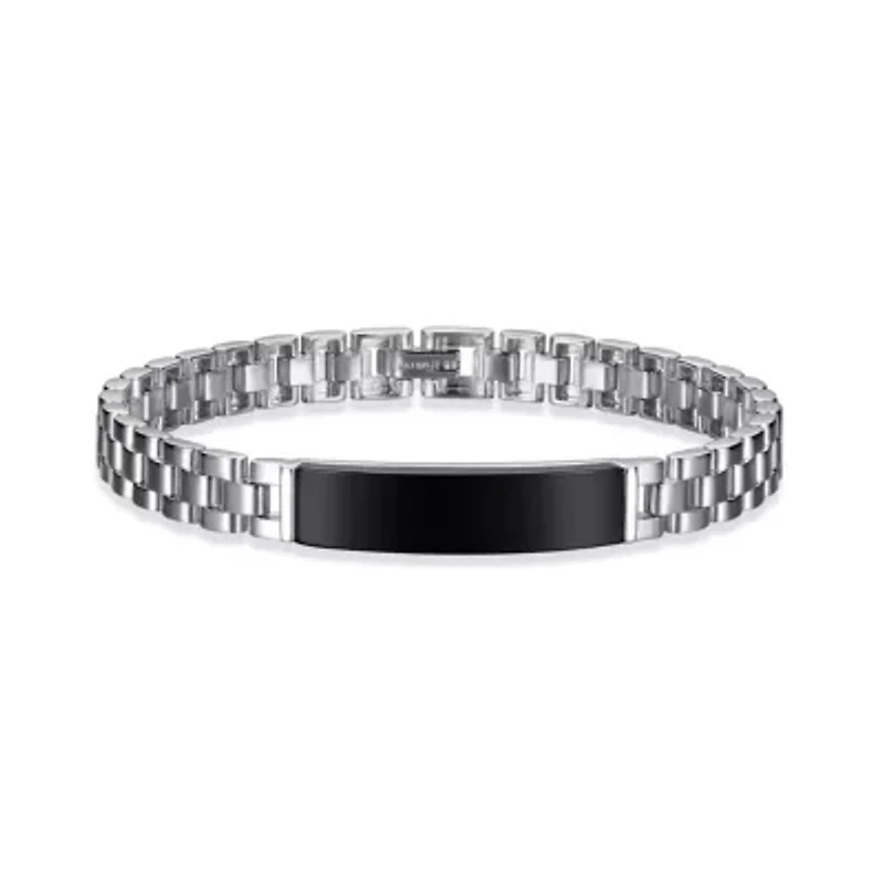 Men's Genuine Black Onyx Bracelet in Rhodium Plated Sterling Silver