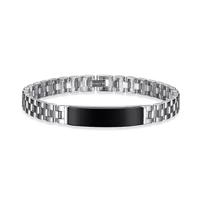Men's Genuine Black Onyx Bracelet in Rhodium Plated Sterling Silver