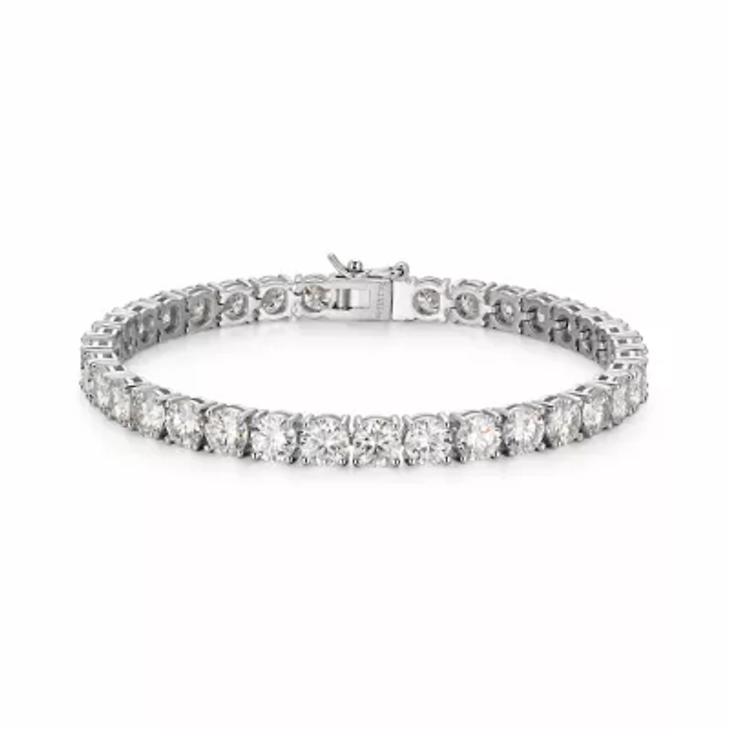 Lab Created Rhodium Plated Sterling Silver Women's Created Moissanite 5MM Tennis Bracelet
