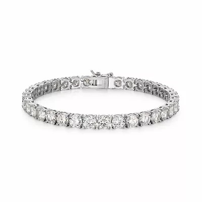 Lab Created Rhodium Plated Sterling Silver Women's Created Moissanite 5MM Tennis Bracelet