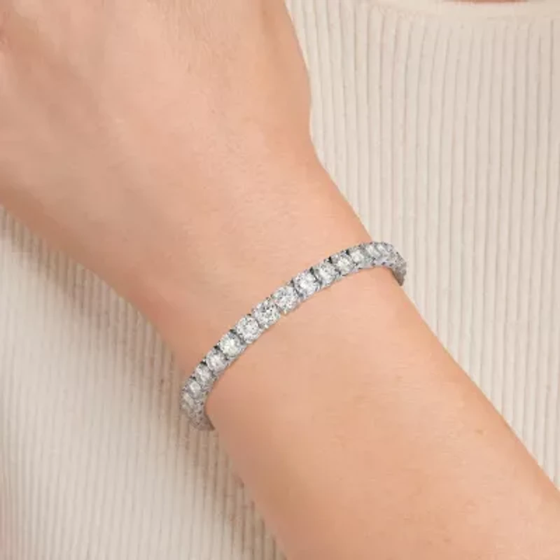 Lab Created Rhodium Plated Sterling Silver Women's Created Moissanite 5MM Tennis Bracelet