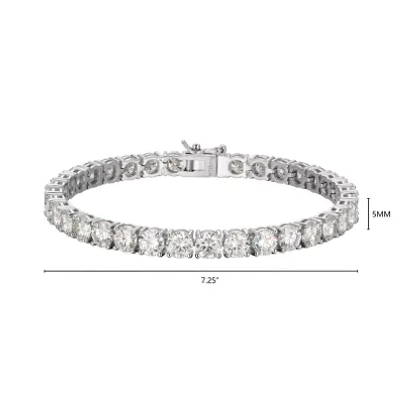 Lab Created Rhodium Plated Sterling Silver Women's Created Moissanite 5MM Tennis Bracelet