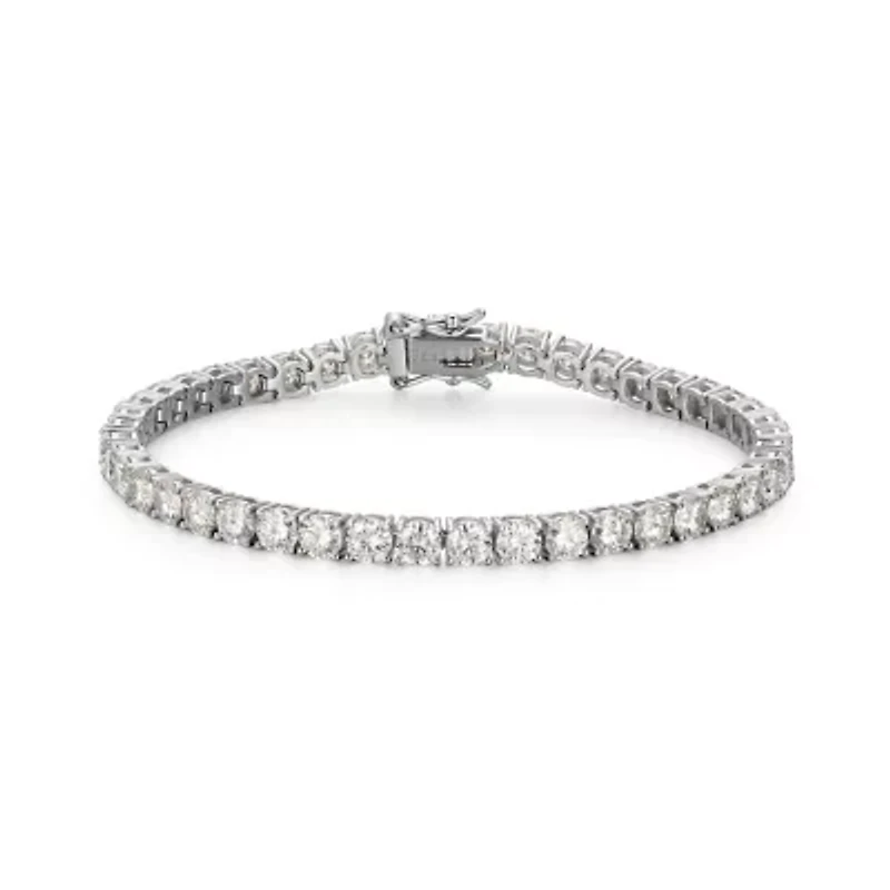 Lab Created Rhodium Plated Sterling Silver Women's Created Moissanite 4MM Tennis Bracelet
