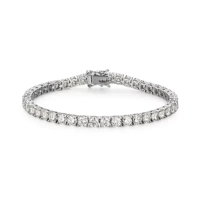 Lab Created Rhodium Plated Sterling Silver Women's Created Moissanite 4MM Tennis Bracelet