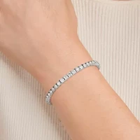 Lab Created Rhodium Plated Sterling Silver Women's Created Moissanite 4MM Tennis Bracelet