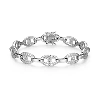 Lab Created Rhodium Plated Sterling Silver Women's Created Moissanite Pavé Oval Link Bracelet