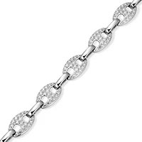 Lab Created Rhodium Plated Sterling Silver Women's Created Moissanite Pavé Oval Link Bracelet