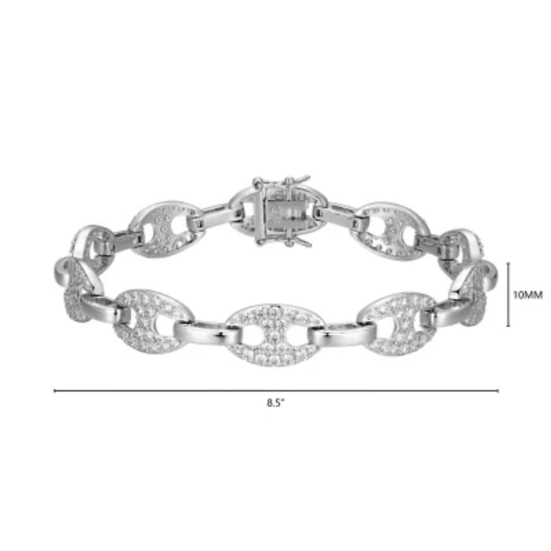 Lab Created Rhodium Plated Sterling Silver Women's Created Moissanite Pavé Oval Link Bracelet
