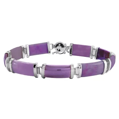 Genuine Purple Jade Link Station Bracelet in Rhodium Plated Sterling Silver, 7.5"