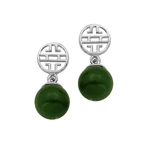 Genuine Nephrite Jade Bead Drop Earrings In Sterling Silver