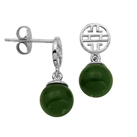 Genuine Nephrite Jade Bead Drop Earrings In Sterling Silver