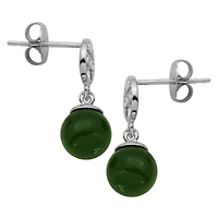 Genuine Nephrite Jade Bead Drop Earrings In Sterling Silver