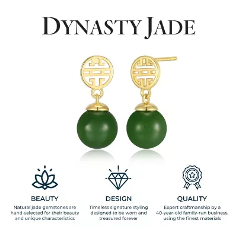 Genuine Nephrite Jade Bead Drop Earrings In Sterling Silver