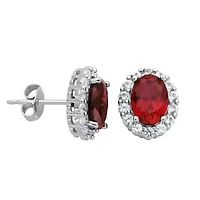Created Ruby And White Sapphire Earring In Rhodium Plated Sterling Silver
