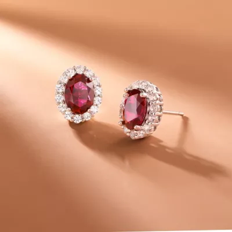 Created Ruby And White Sapphire Earring In Rhodium Plated Sterling Silver