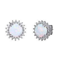 Lab Created Round Created Opal Halo Earrings in Rhodium-plated Sterling Silver