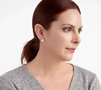 White Pearl And CZ Heart Earrings In Rhodium Plated Sterling Silver