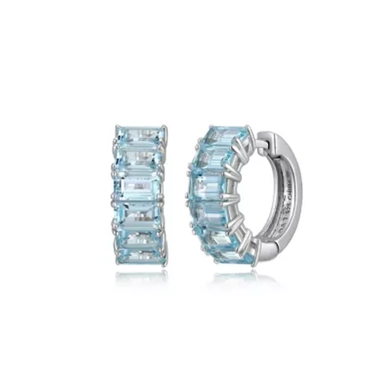 Rhodium Plated Sterling Silver Women's Genuine Sky Blue Topaz Hoop Earrings