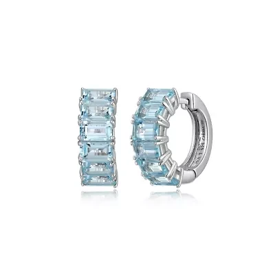 Rhodium Plated Sterling Silver Women's Genuine Sky Blue Topaz Hoop Earrings