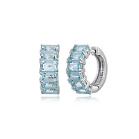 Rhodium Plated Sterling Silver Women's Genuine Sky Blue Topaz Hoop Earrings