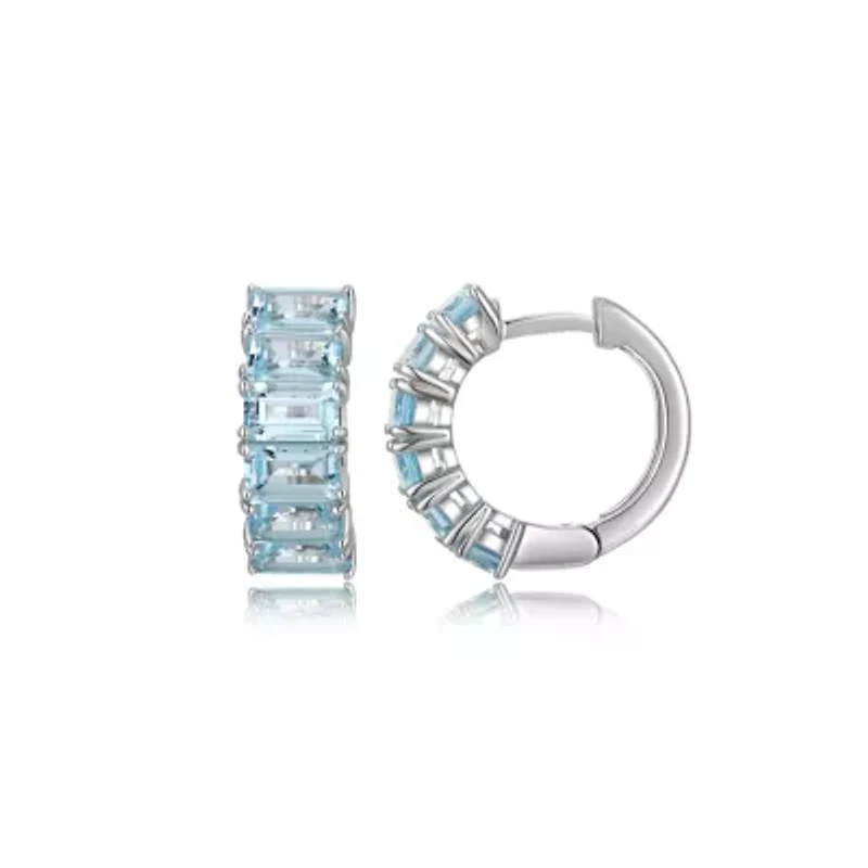 Rhodium Plated Sterling Silver Women's Genuine Sky Blue Topaz Hoop Earrings