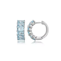 Rhodium Plated Sterling Silver Women's Genuine Sky Blue Topaz Hoop Earrings