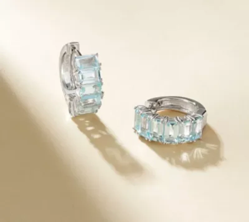 Rhodium Plated Sterling Silver Women's Genuine Sky Blue Topaz Hoop Earrings
