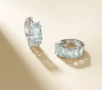 Rhodium Plated Sterling Silver Women's Genuine Sky Blue Topaz Hoop Earrings