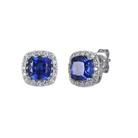 Lab Created Created Blue Sapphire Cushion Earrings in Rhodium-plated Sterling Silver